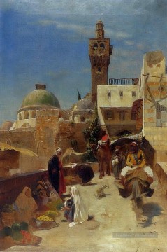 Oriental Street scène Gustav Bauernfeind orientaliste Peinture à l'huile